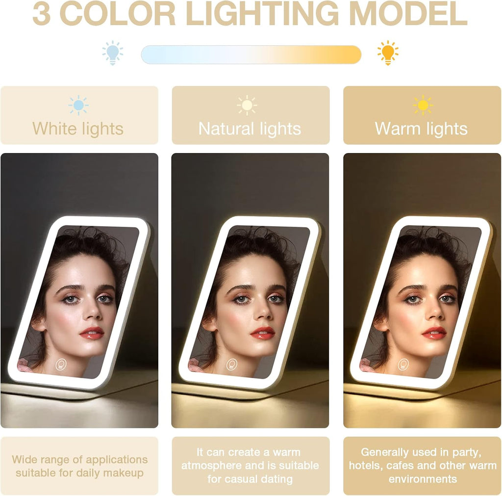 Kintion Travel Makeup Mirror, Portable LED Lighted Folding Mirror (White)