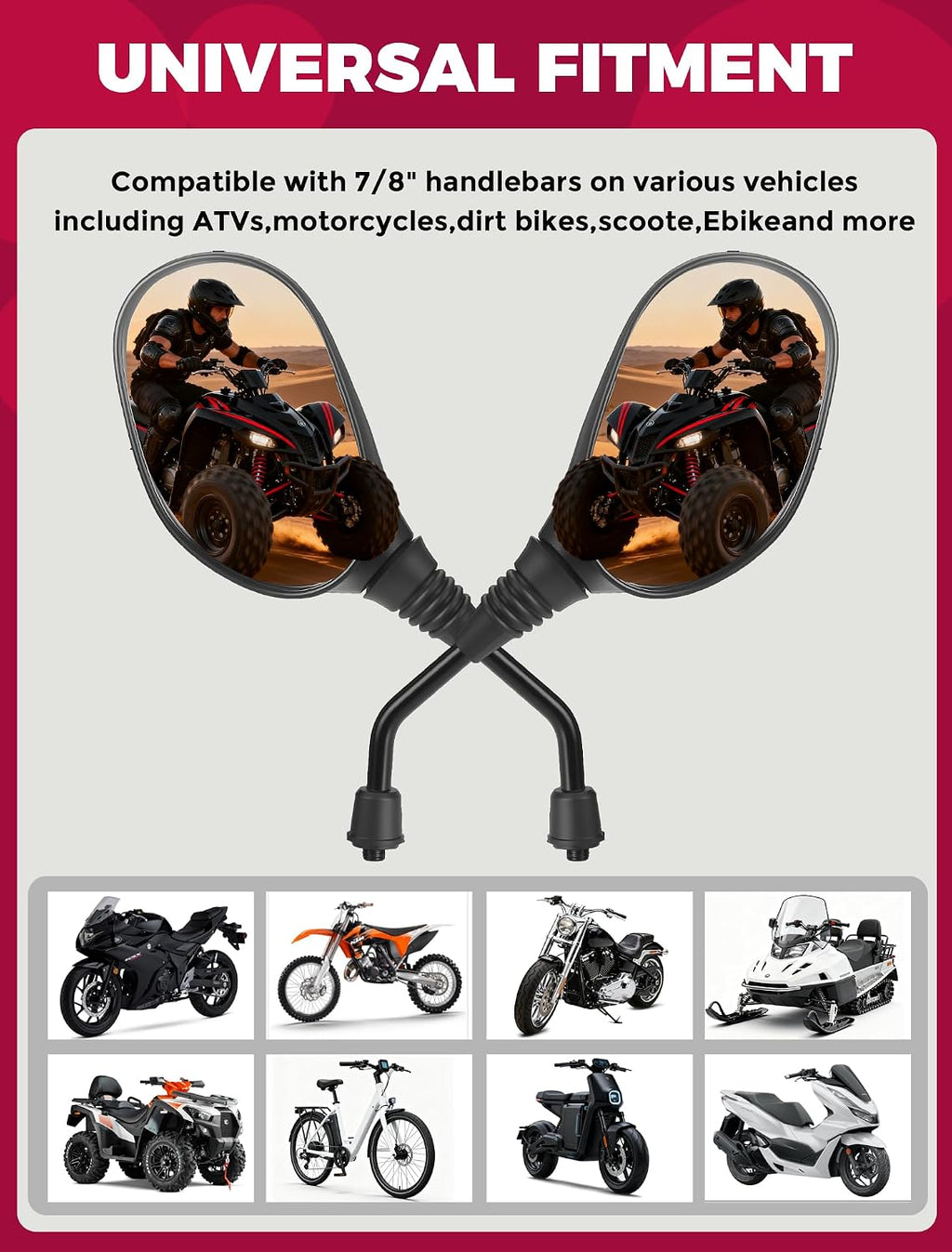Motorcycle Mirrors Side Rearview Mirror for ATV Scooter Moped Quads GY6