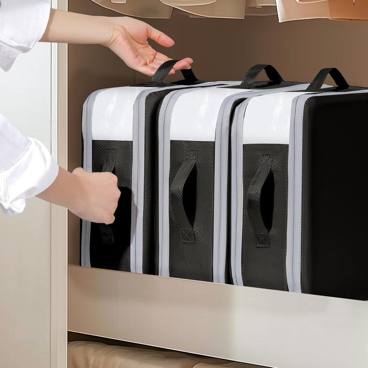 DIMJ Clothes Storage Bag 6 Pack, 19L Compression Storage Bags for Blanket, Sweater, Jacket, Closet, Sheet Storage Organizer with Window Handle, Compression Packing Cubes Space Saver Bags with Zipper