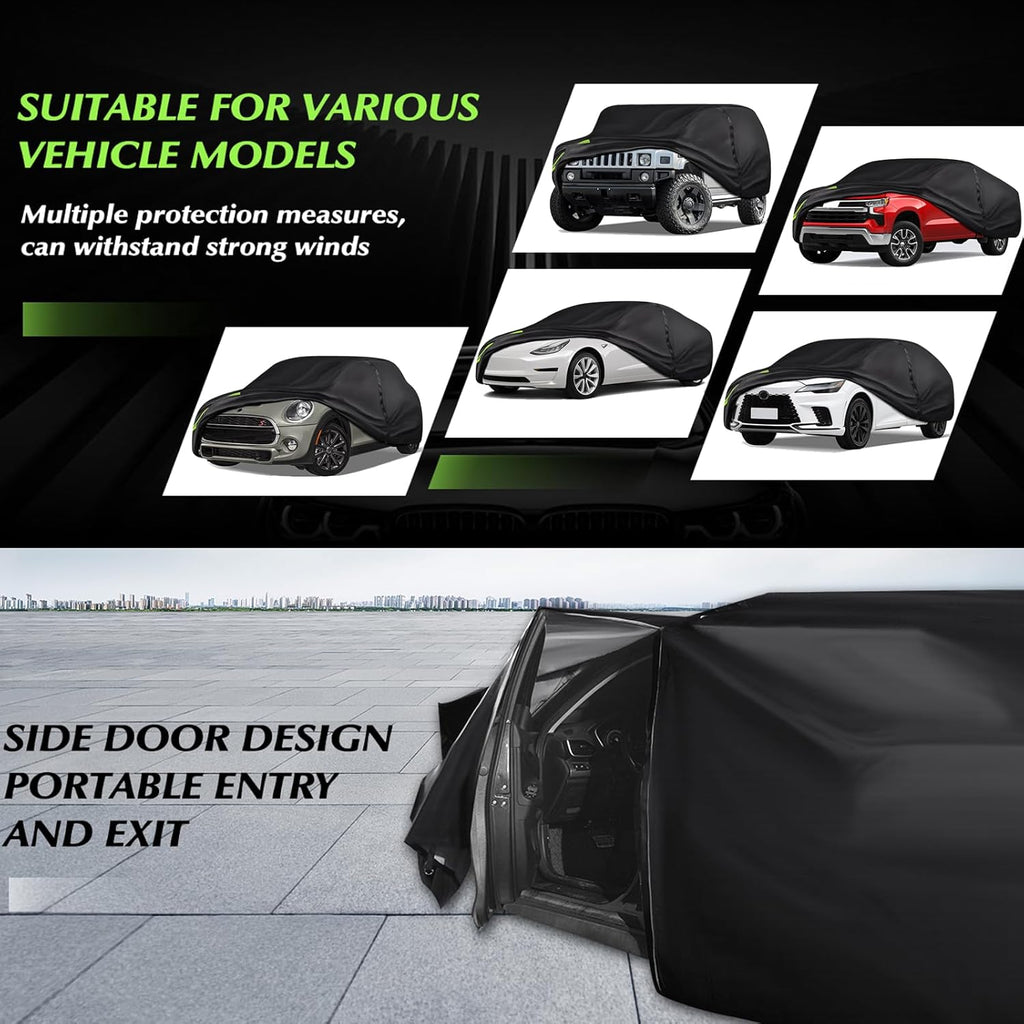16-Layer 600D Heavy Duty Universal Full Car Cover for Outdoor & Indoor Use - All Weather Sun UV Rain Snow Dust Proof, Waterproof Scratch Resistant, Fits SUVs Body Length 191"-200"/15.9-16.6 ft