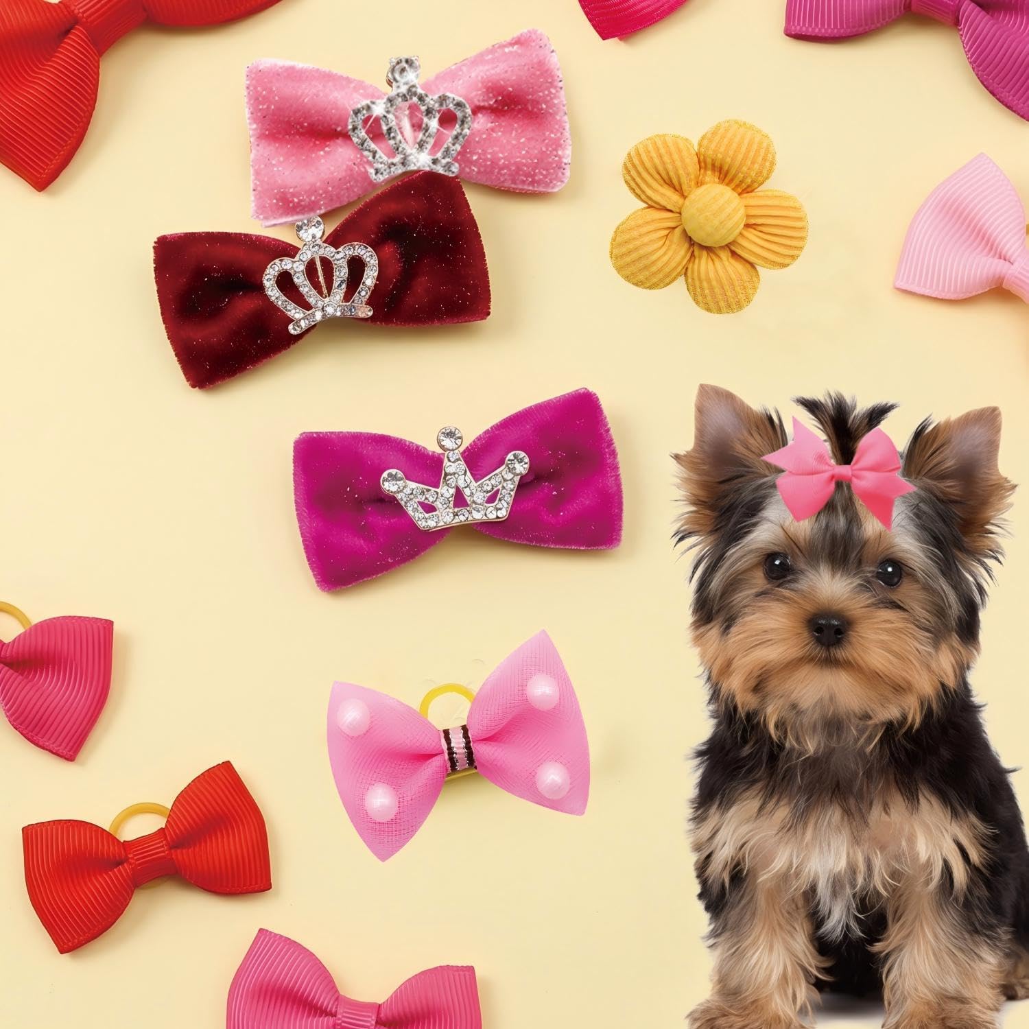 100PCS Multi-Style Assorted Dog Hair Bows for Small Puppies & Cats