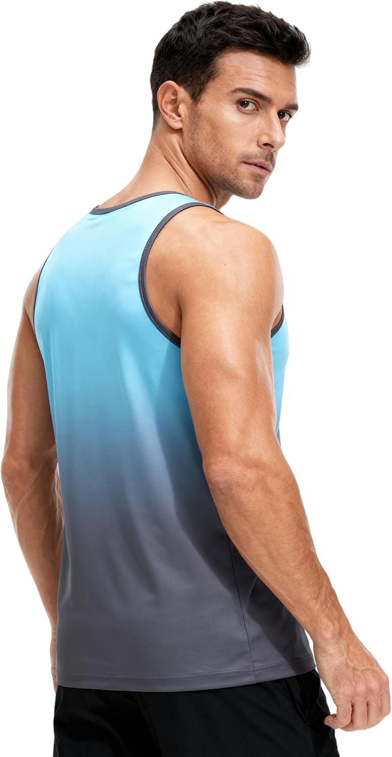 EZRUN Men's Quick Dry Tank Top UPF 50+ Workout Shirt for Gym &amp; Running | Sweat-wicking 4-way Stretch Sleeveless Shirt. Reflective Logo for Safe Night Runs. Loose Fit for Gym &amp; Summer Workouts