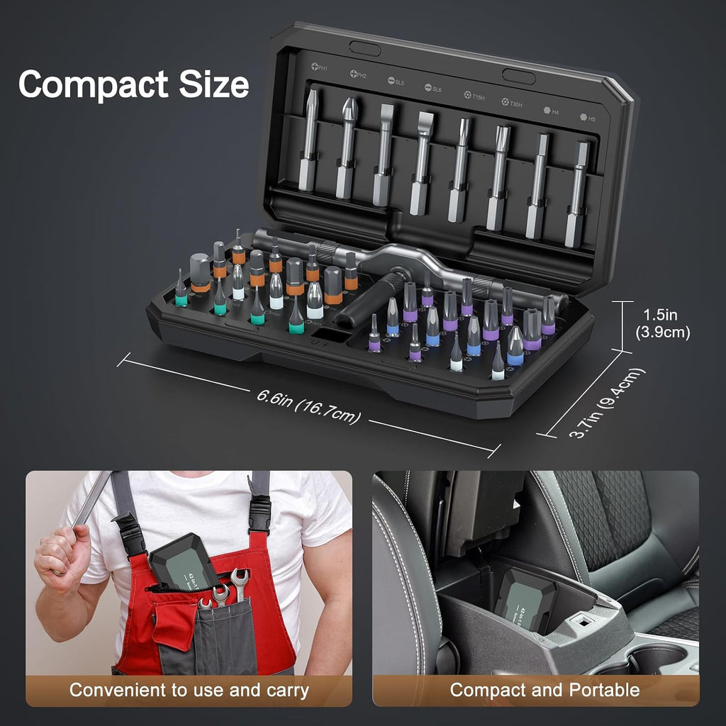 Bomivoi 42 in 1 Magnetic Screwdriver Set, DIY Ratchet Screwdriver Set, Multi Bit Magnetic Drive Set, Detachable Ratchet Handle, Portable Compact Repair Tool Kit for Furniture Computer Bicycle Black