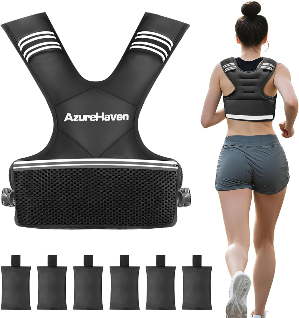 Adjustable Weighted Vest for Women and Men,4-10lb/11-20lb/20-32lb Rucking Vest with 6 Ironsand Weights for Running, Walking, Workout and Strength Training