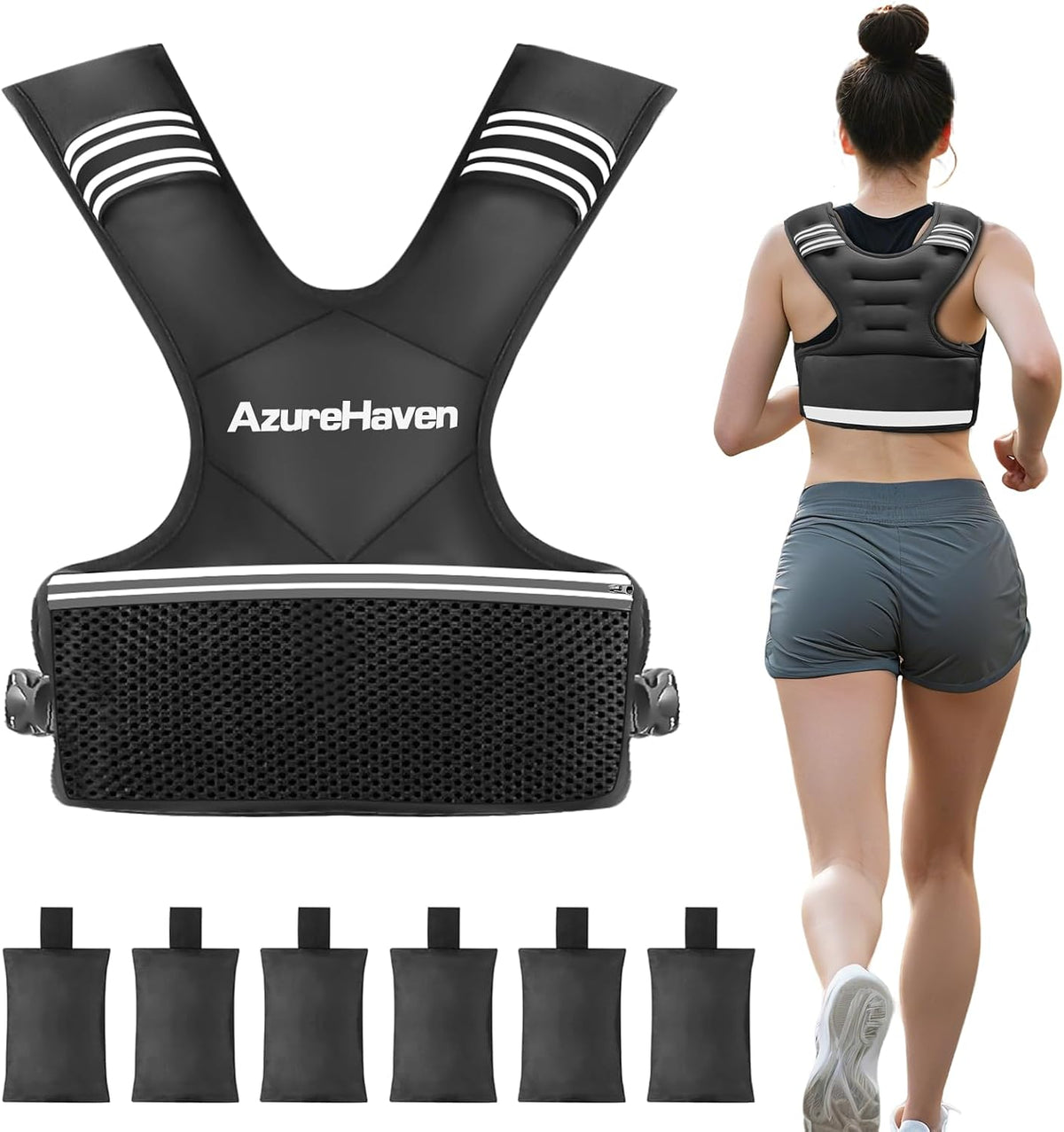 Adjustable Weighted Vest for Women and Men,4-10lb/11-20lb/20-32lb Rucking Vest with 6 Ironsand Weights for Running, Walking, Workout and Strength Training