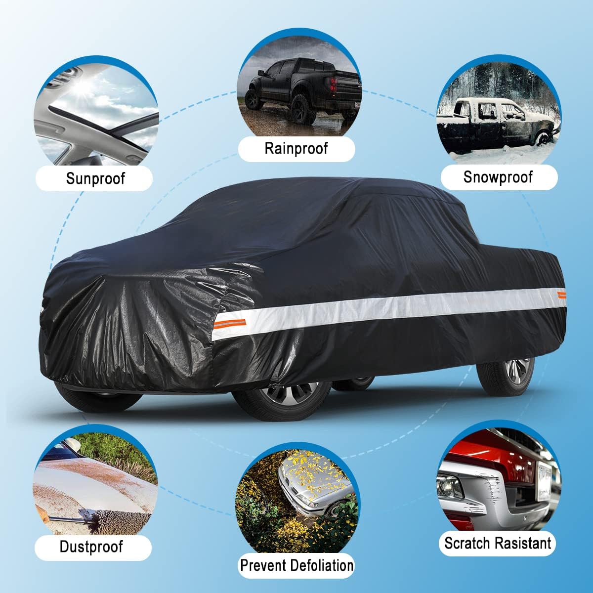 10 Layers Truck Cover Waterproof All Weather. Pickup Truck Cover Rain Snow UV Dust Protection. Length: 246-255 inches, Universal Fit for Ford F150 Chevy Silverado Dodge Ram 1500.