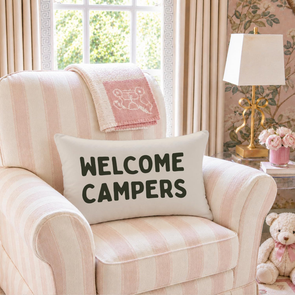 Welcome Campers 12x20 Pillow Cover Camping Decor，