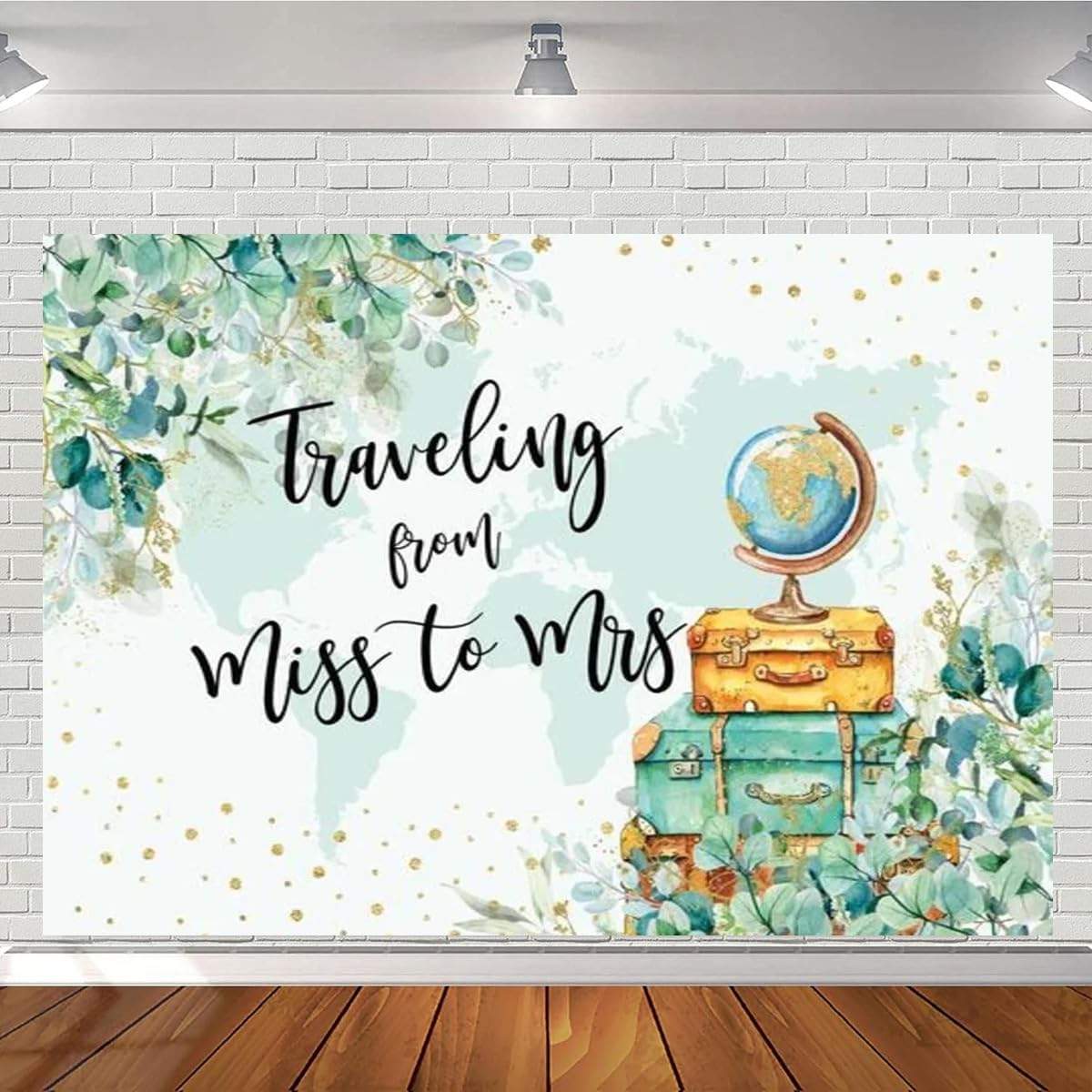 Wedding Travel Theme Photography Background Adventure Awaits Baby Shower Party Decorations Backdrop Traveling from Miss to Mrs Background Greenery Green Leaves Bridal Shower Backdrop (7X5FT)