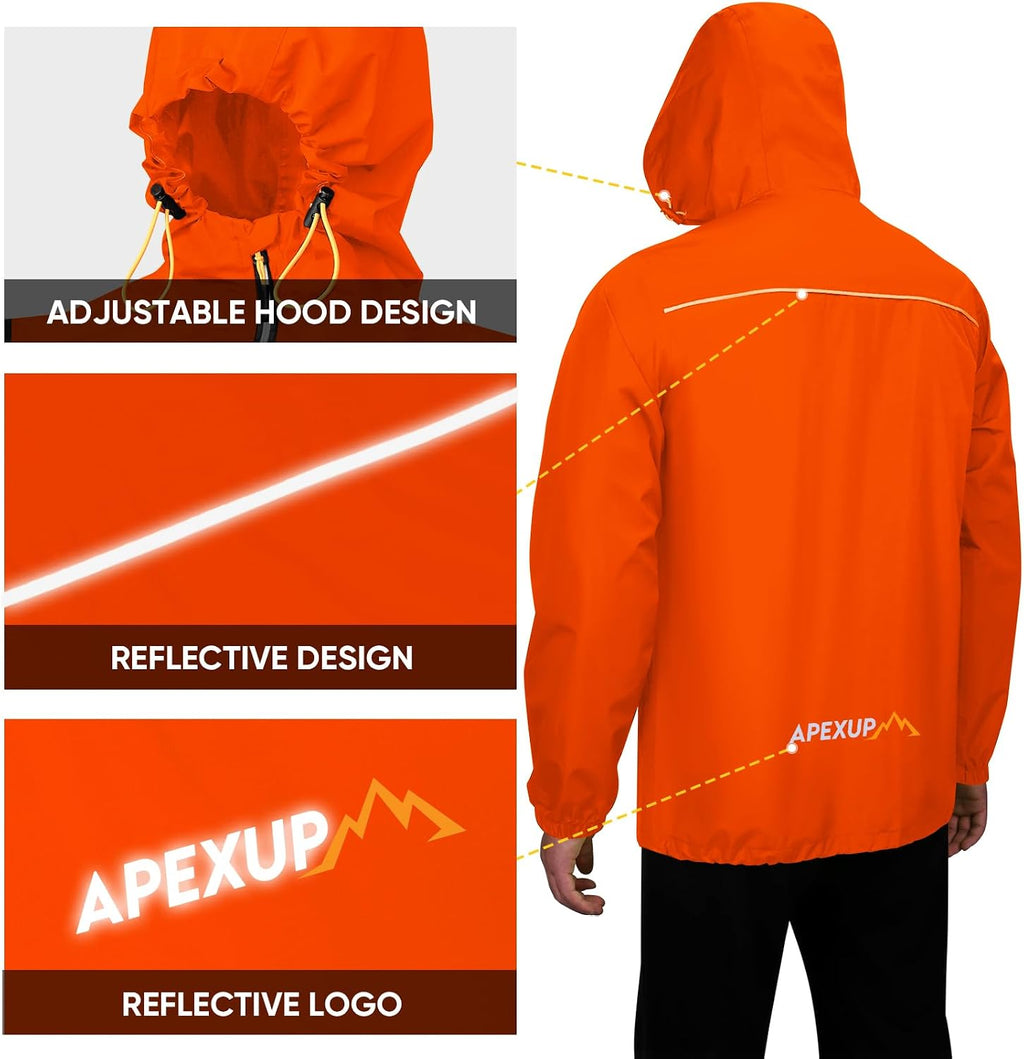 APEXUP Packable Rain Jacket Men Waterproof Lightweight Raincoat with Hood