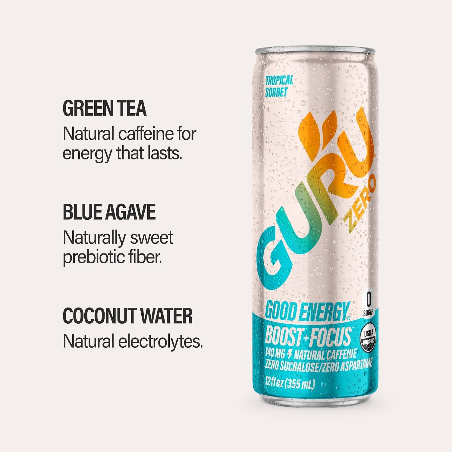 GURU Zero Sugar Organic Energy Drink, Variety Pack, 12 Fl Oz, 12 Pack