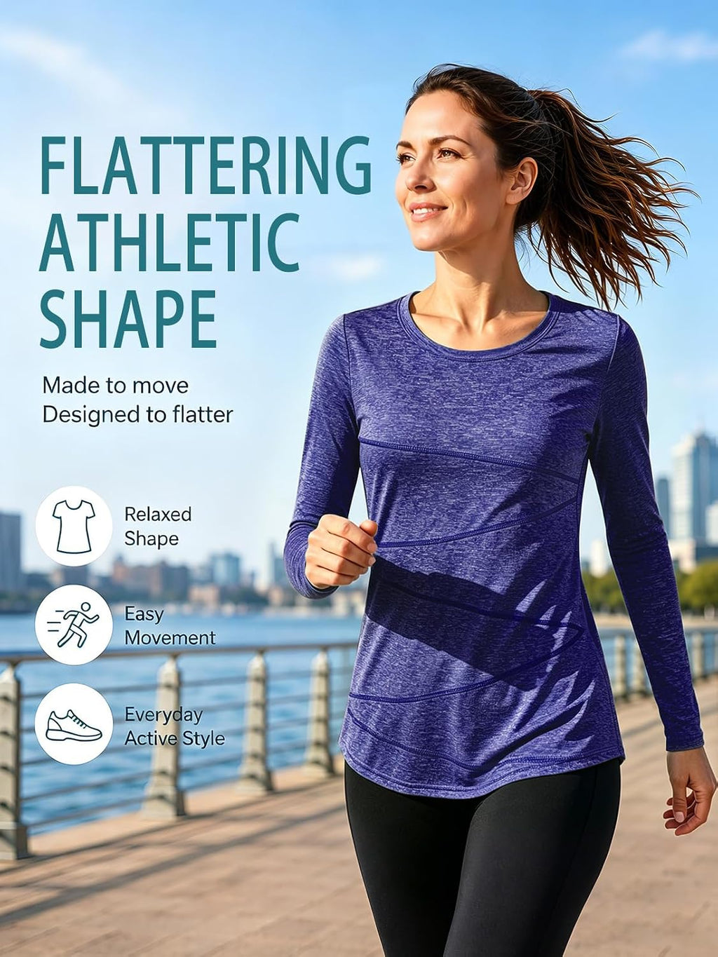 Kimmery Workout Tops for Women Long Sleeve Shirts for Women Quick Dry Line Decor Yoga Tops Sizes S-3XL