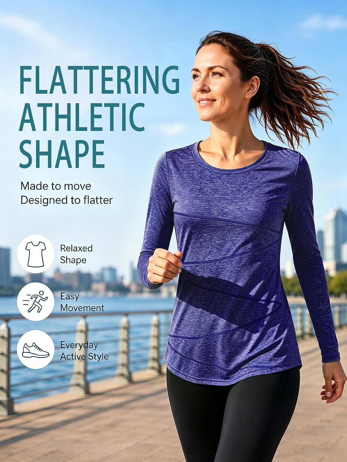 Kimmery Workout Tops for Women Long Sleeve Shirts for Women Quick Dry Line Decor Yoga Tops Sizes S-3XL