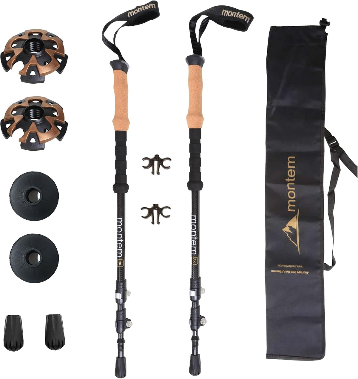 Montem Carbon Fiber Trekking Poles – Ultralight 3K Hiking Poles, Collapsible & Adjustable with Cork Grip, Quick Lock Walking Sticks for Backpacking & Travel (2-Pack)