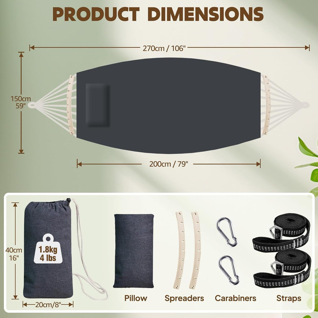 Chihee Cotton Hammock 8.9x4.9ft Holds Up to 660lbs Prevents Side-Tipping