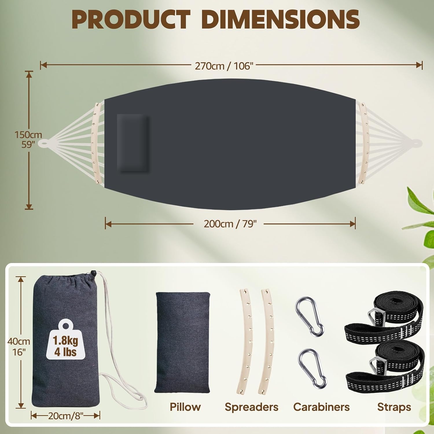 Chihee Cotton Hammock 8.9x4.9ft Holds Up to 660lbs Prevents Side-Tipping