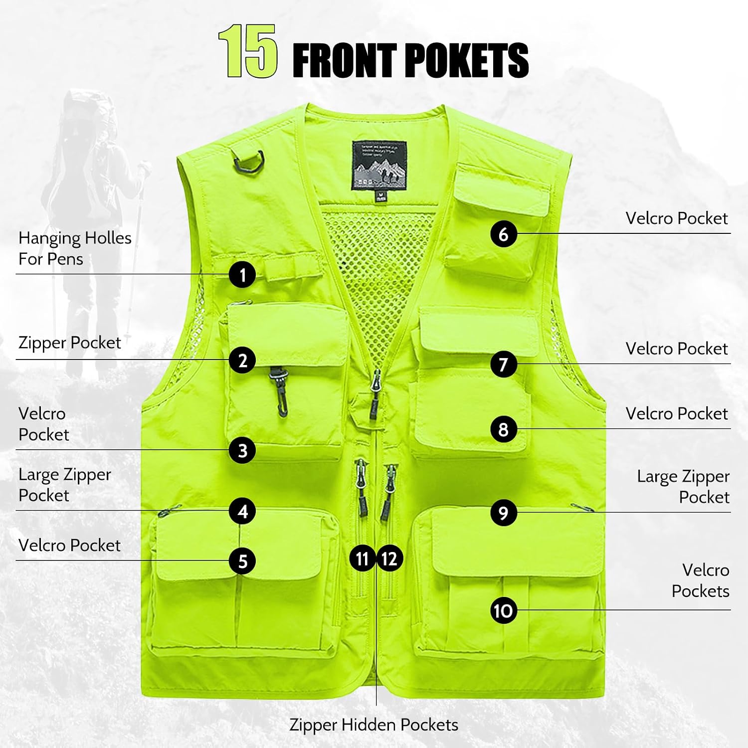 AOTORR Mens Outdoor Work Safari Cargo Photo Travel Fishing Vests for Men with Multi-pockets