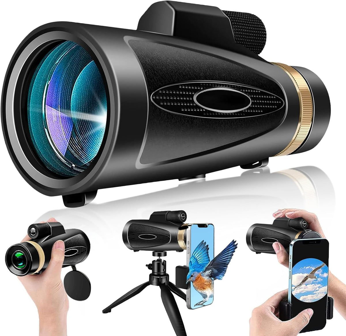 Monoculars for Adults High Powered 80x100 with Smartphone Adapter Tripod BAK4 Prism FMC Lens for Travel Bird Watching Wildlife Hiking Camping
