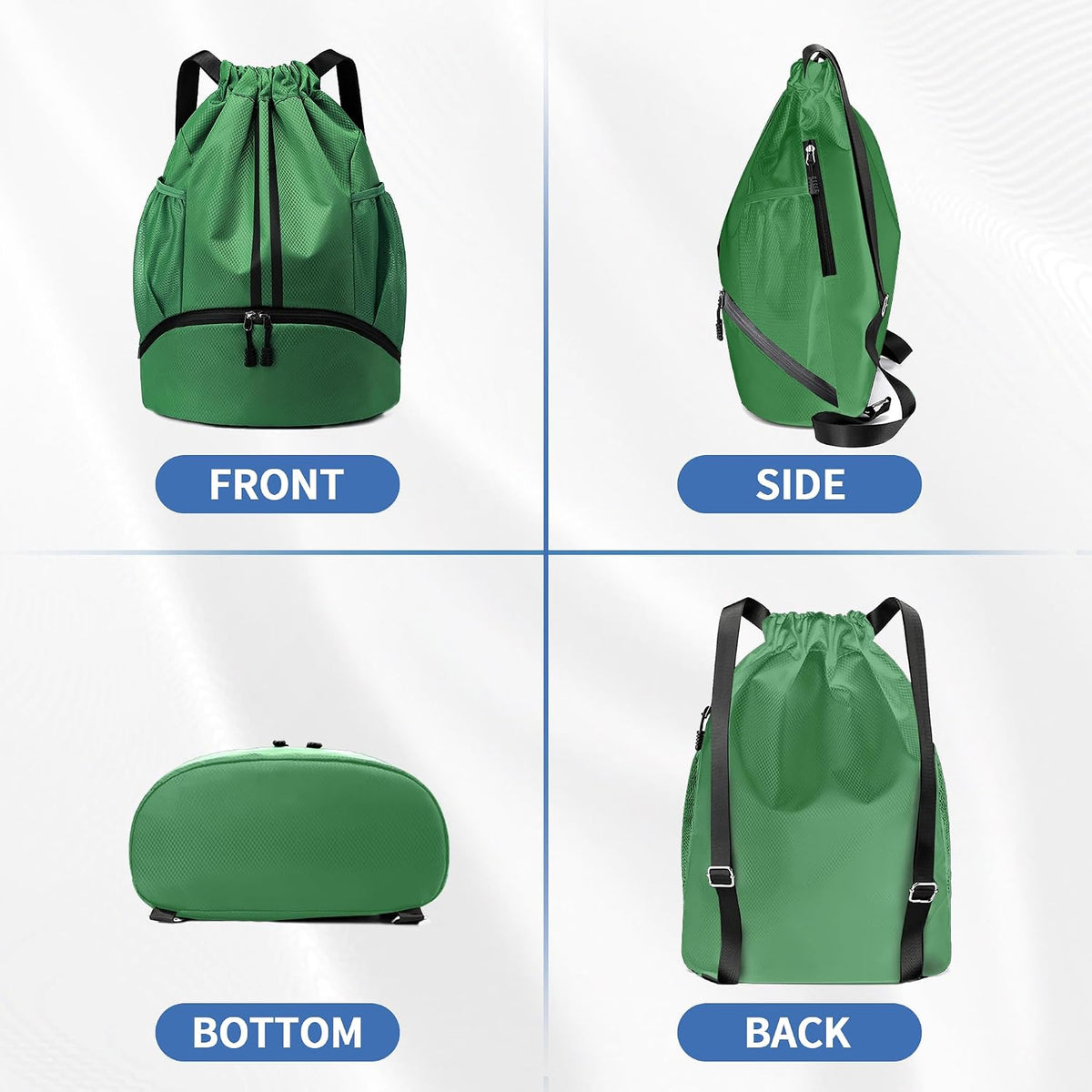 JELUTAR Drawstring Backpack Gym Bag with Shoes Pocket, Dark Green
