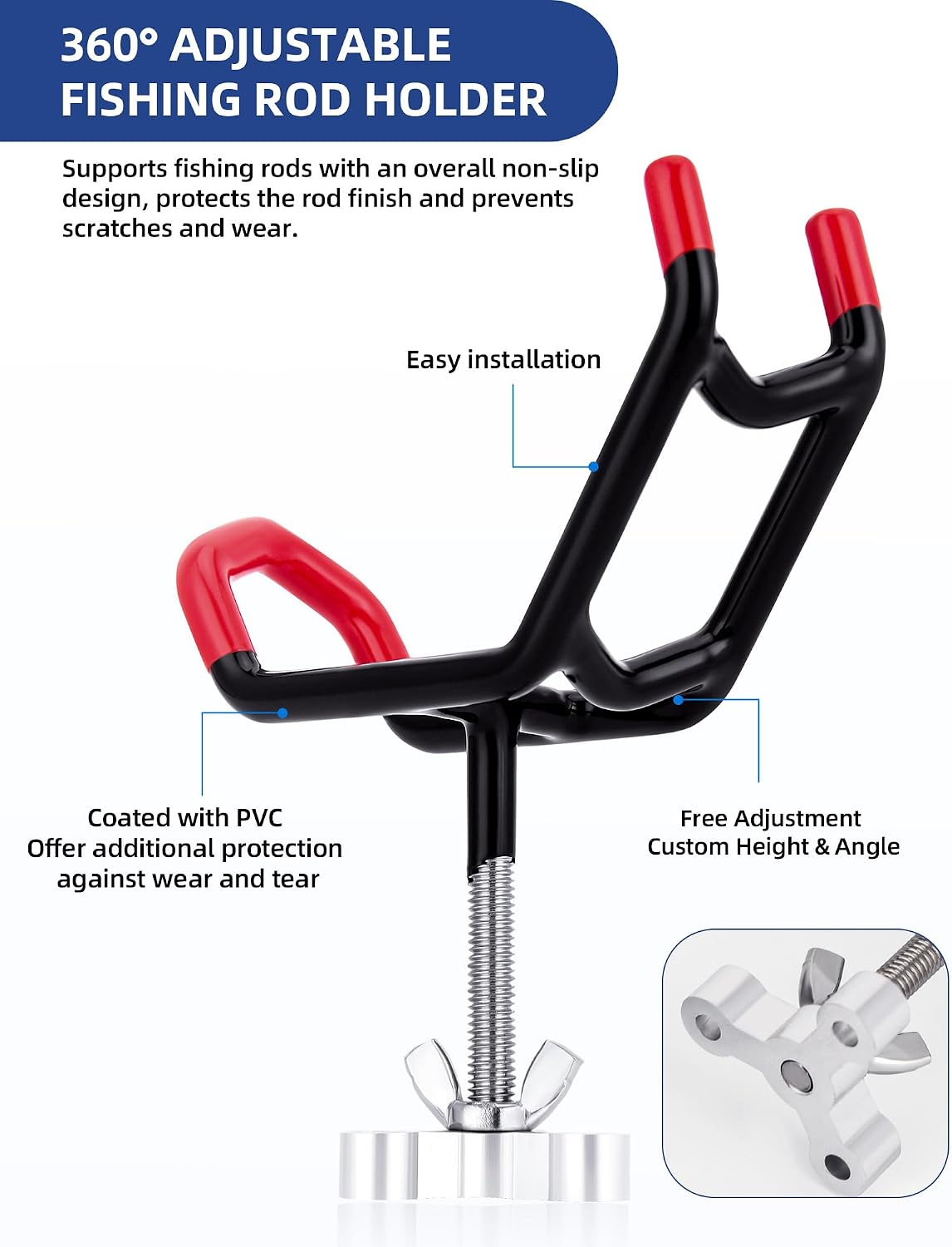 Dual-Angle Boat Fishing Rod Holder Rest, 4 Pack, 5° & 25° V-Shape Rod Cradle with Anti-Slip Rubber Tips, 3/8”-16 Thread Mount