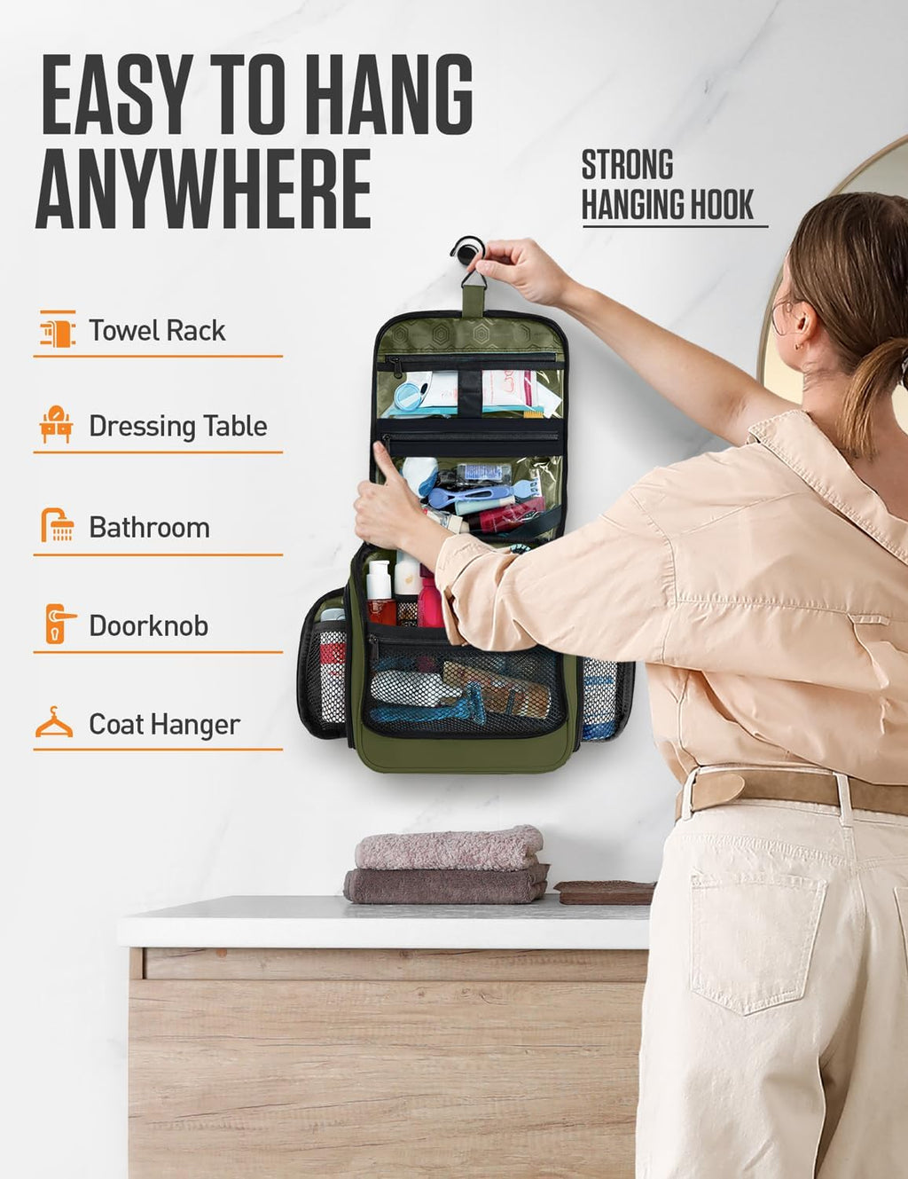 VENTURE 4TH Hanging Travel Toiletry Bag, 18 Compartments - Forest Green