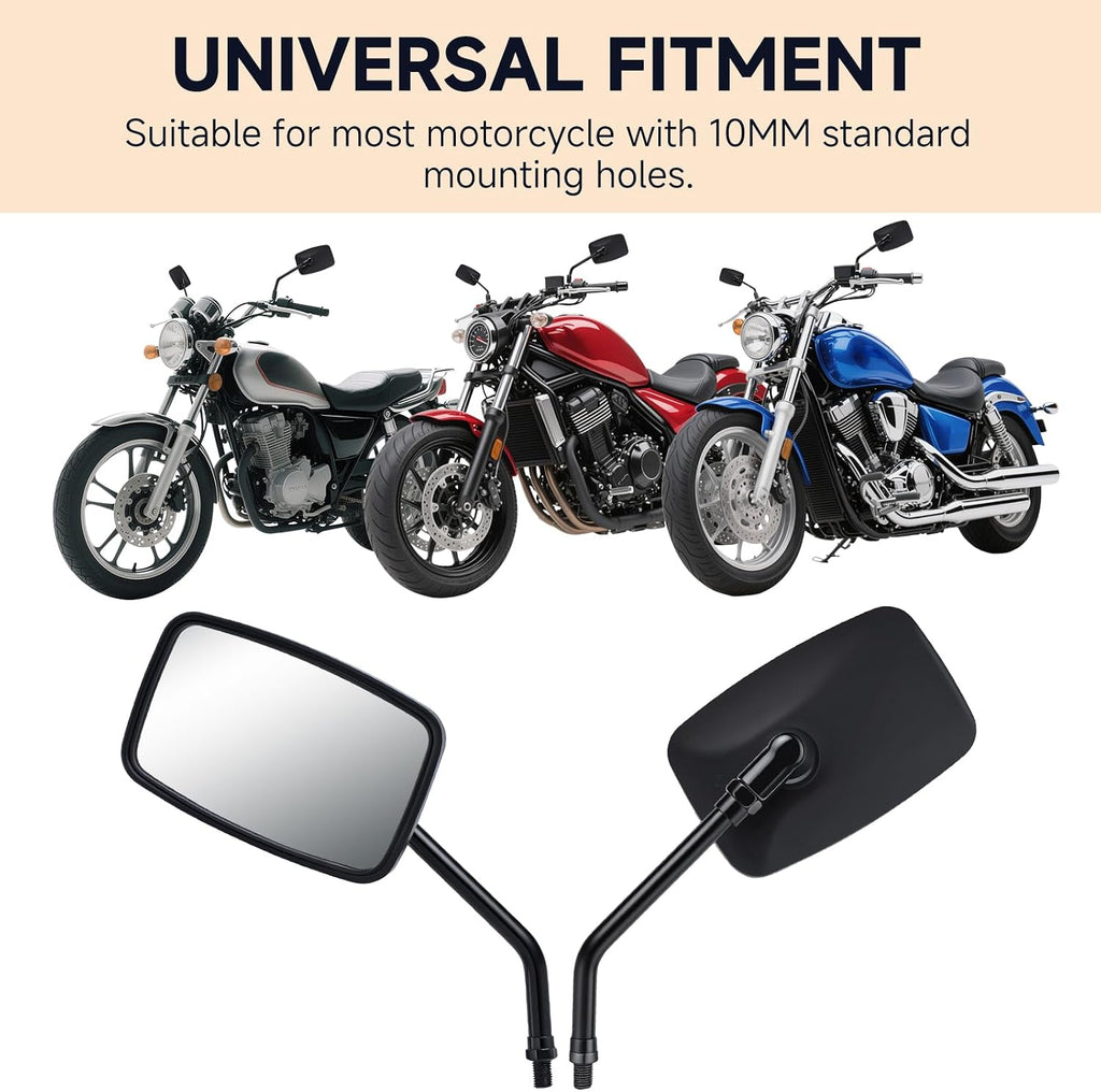 Universal Motorcycle Mirrors - M10 Black Rectangle Handlebar Rearview Mirrors Compatible with Honda Shadow MSX125 Kawasaki Vulcan Z900 Suzuki SV650 Volusia