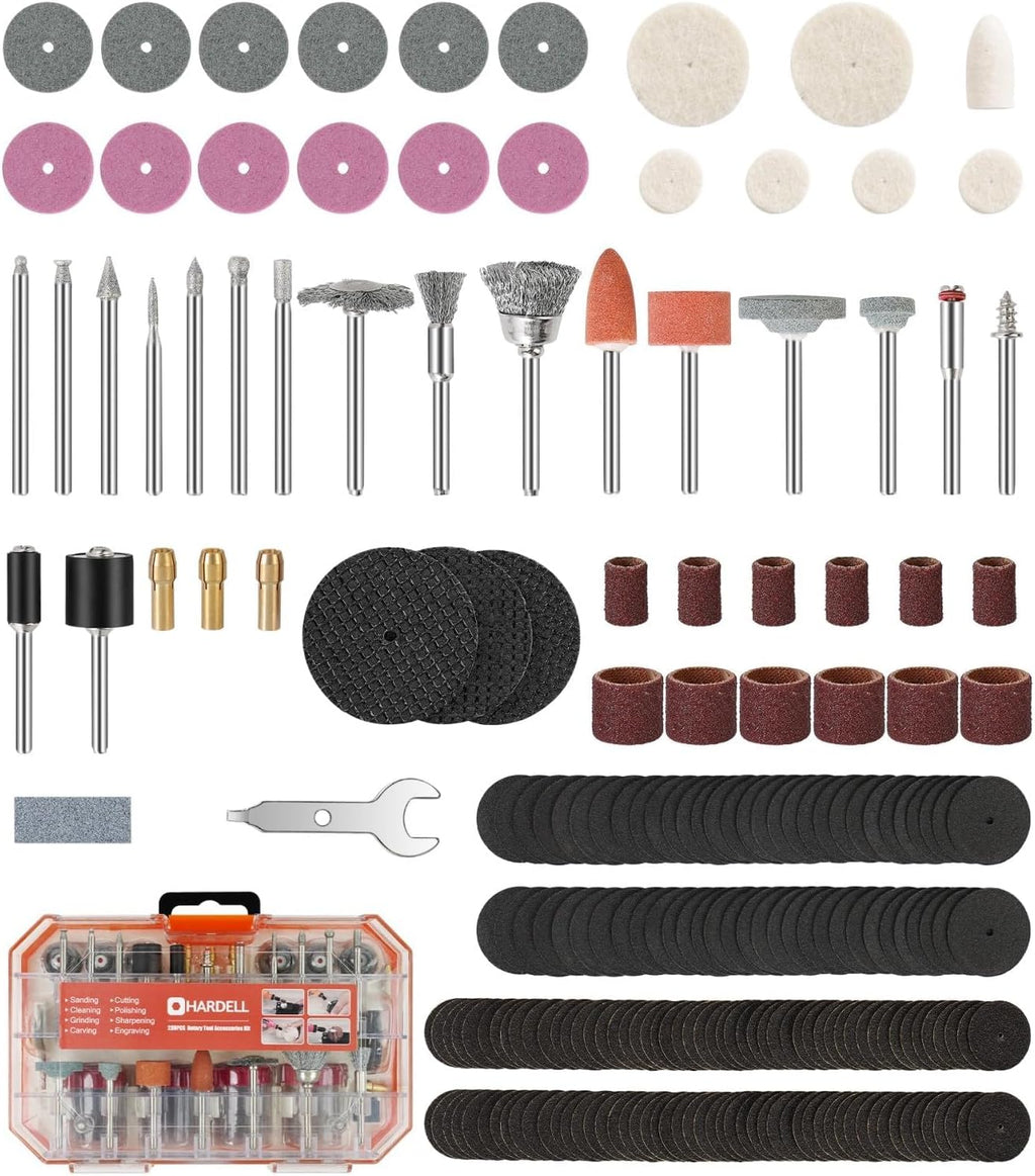 HARDELL 227Pcs Rotary Tool Kit w/ 1/8" Shanks, Sanding & Carving Orange