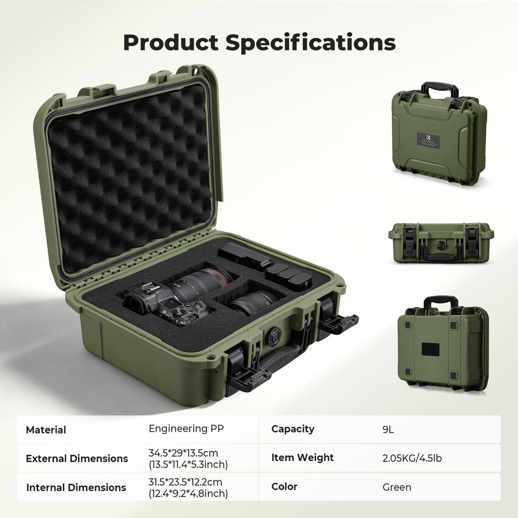 K&F CONCEPT Waterproof Hard Case, IP67 Protective Case with Pre-Scored Foam