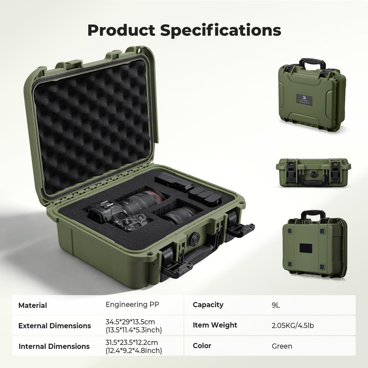 K&F CONCEPT Waterproof Hard Case, IP67 Protective Case with Pre-Scored Foam