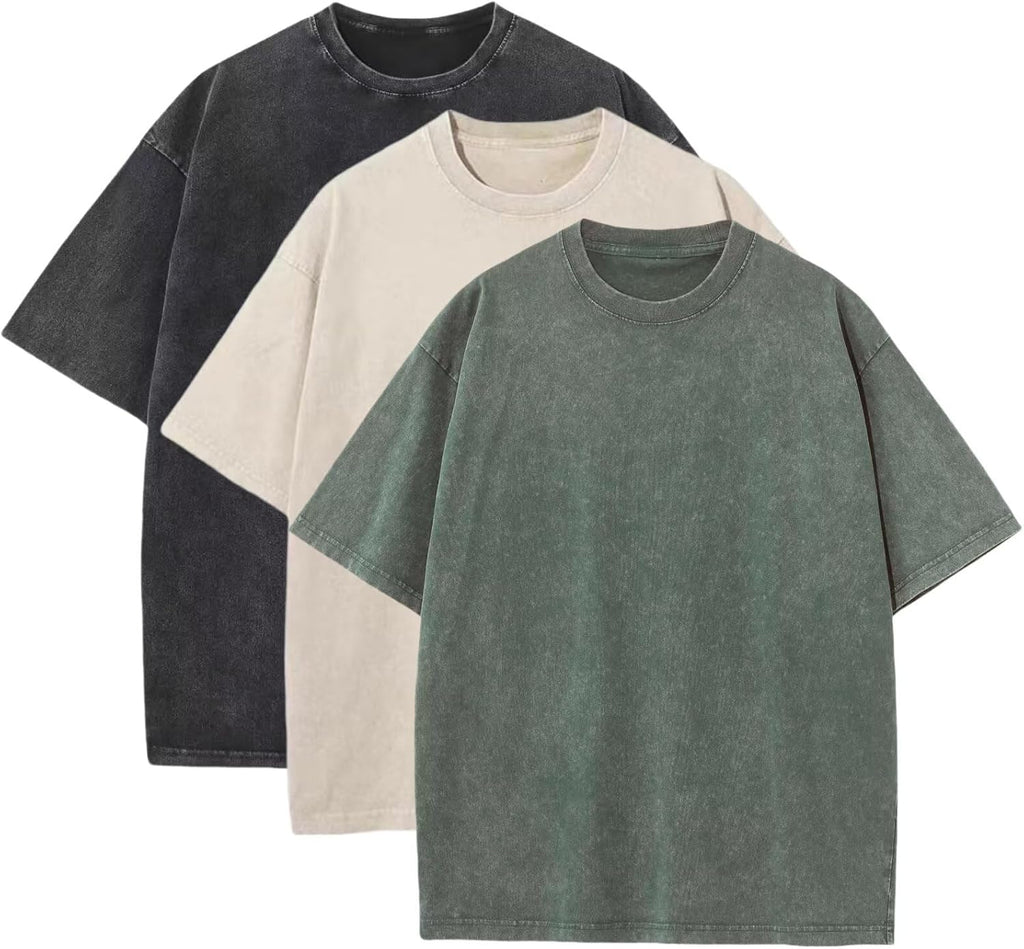 3 Pcs Men's Oversized Heavy Cotton Summer T-Shirts Vintage Tee Loose Fit Short Sleeve Casual Tshirts for Men Women