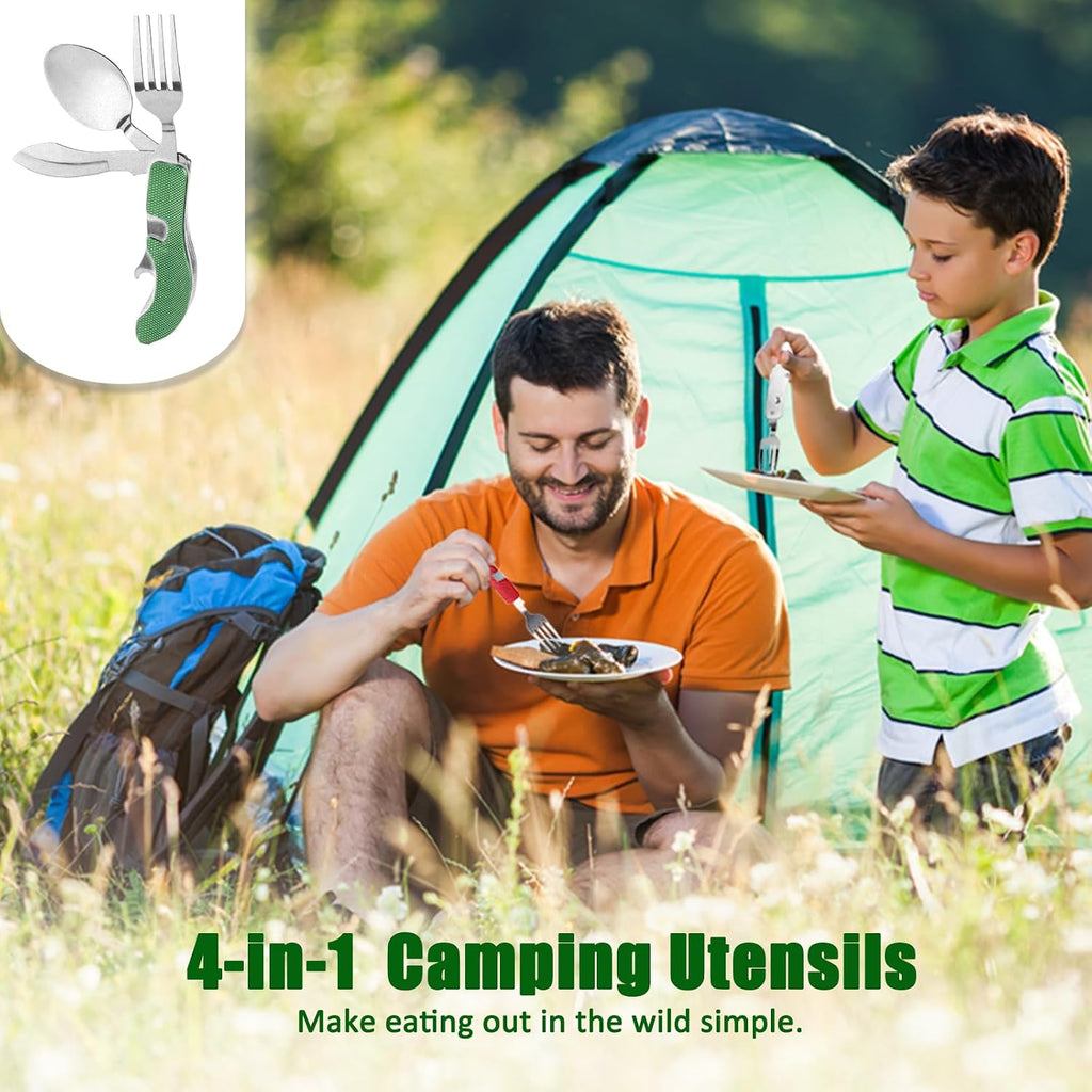 EZYoutdoor 4-in-1 Camping Utensil Set, Steel Fork Spoon Knife, 5 Pack