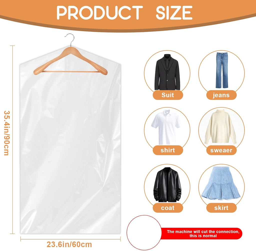 Garment Bags for Hanging Clothes,90 PCS Dry Cleaning Bag,Dry Cleaner Bags Plastic Clear 35.4 Inches, Plastic Cover for Clothes,60x90cm