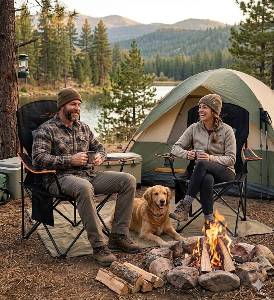FAIR WIND Padded Oversized Camping Chair with Lumbar Support for Adults