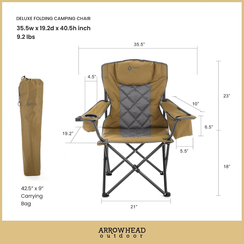 ARROWHEAD OUTDOOR 2PK Portable Deluxe Folding Camp Quad Chair, Headrest