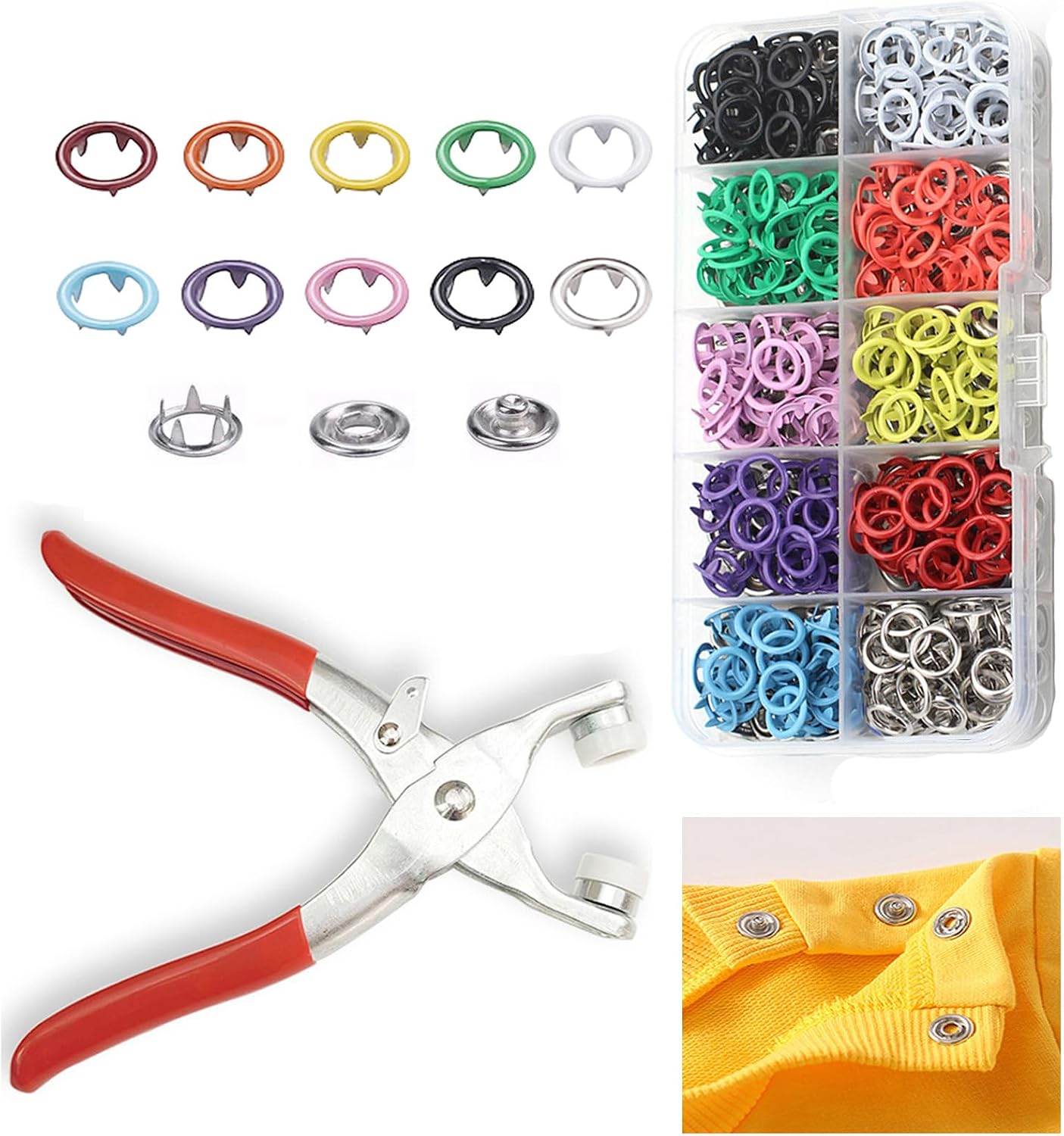 GTAAOY 9.5 mm Metal Snaps Buttons with Snap Pliers, 100 Set