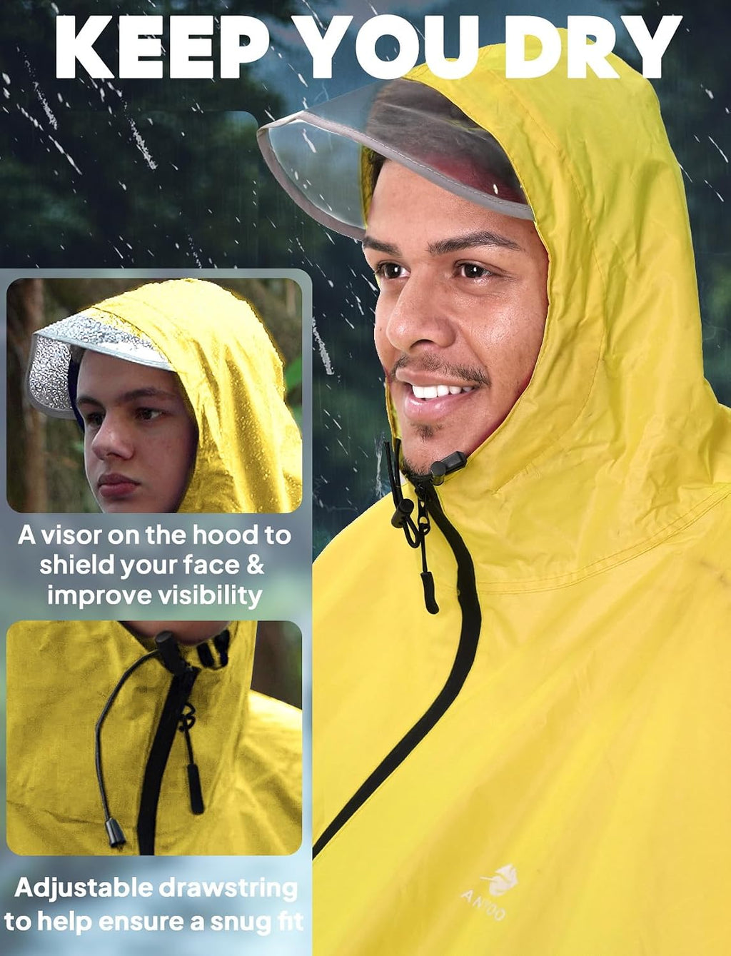 ANYOO Waterproof Rain Poncho Bike Bicycle Rain Capes Lightweight for Adults