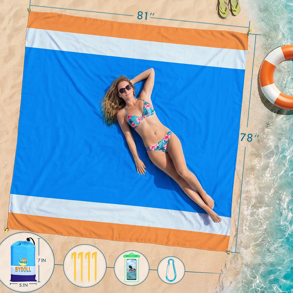 Beach Blanket Waterproof Sandproof Large 78''X81''/10'X9' Beach Towel Mat