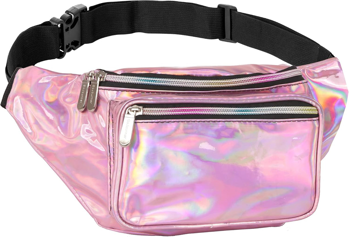 SoJourner Waterproof Holographic Fanny Pack, Pale Pink