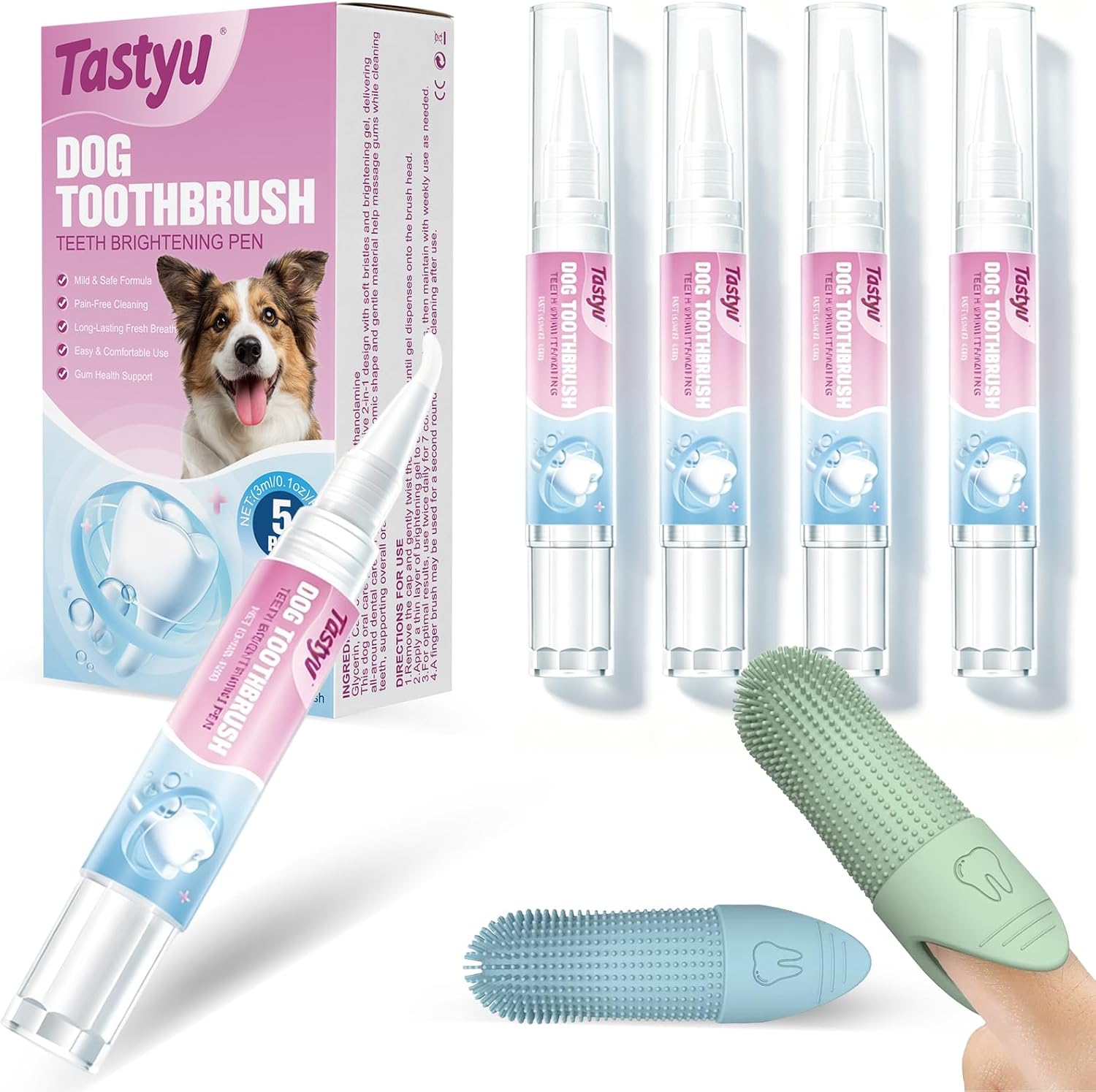 Dog Teeth Brightening Toothbrush Pen with Finger Sleeve, Pet Oral Cleaning Gel Brush Kit, Freshen Breath, Gentle Gum Care, 2-in-1 Dog Dental Cleaning Tool for Daily Pet Oral Hygiene