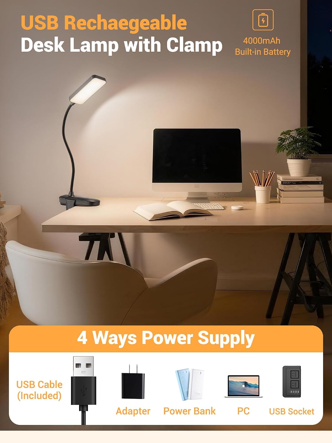 Clip on Light,45 Modes Dimmable+450 Lumen 48 LED Desk Lamp with Clamp Light