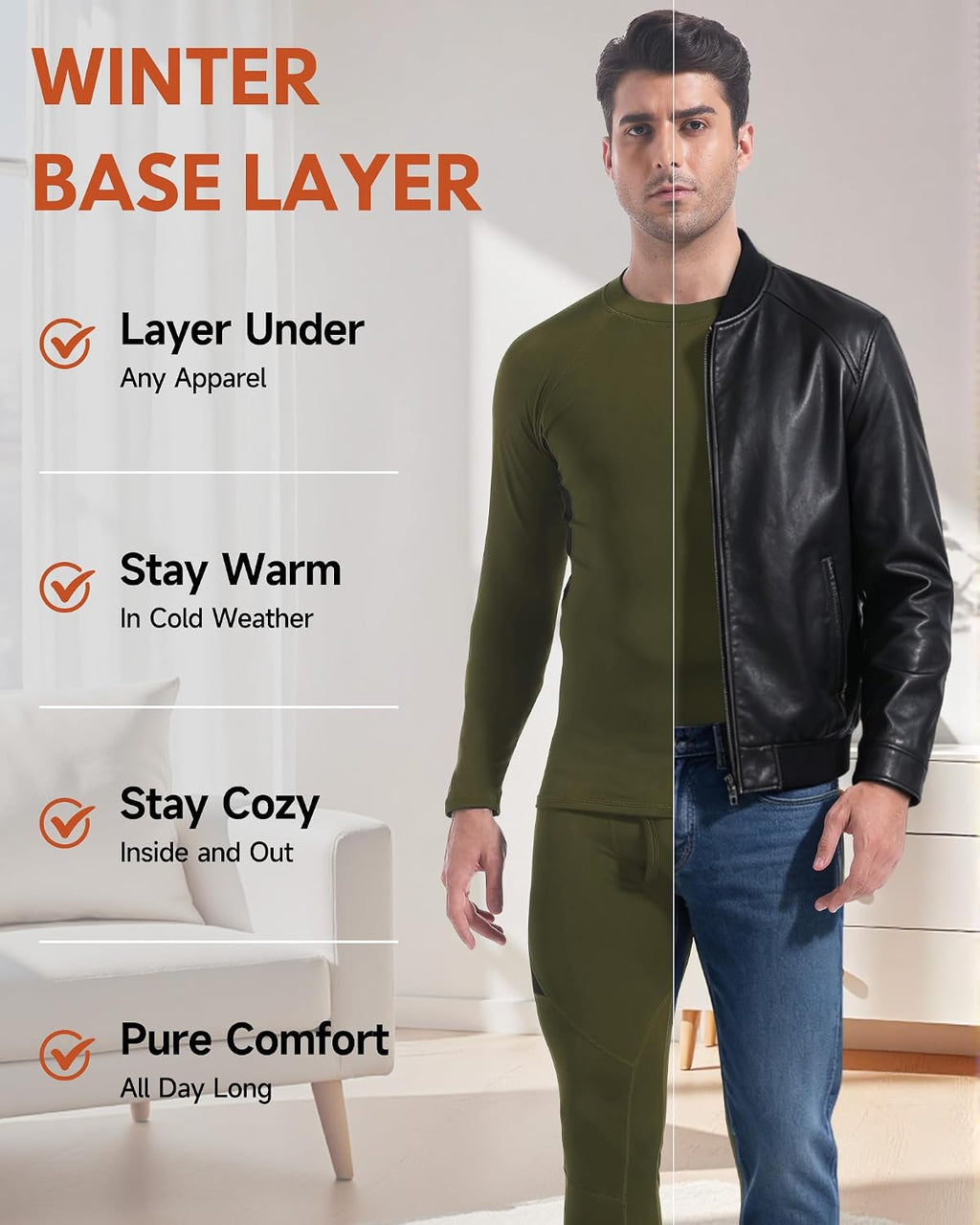 Mens Thermal Underwear Long Johns Base Layer Set Cold Weather 1/2/3 Pack