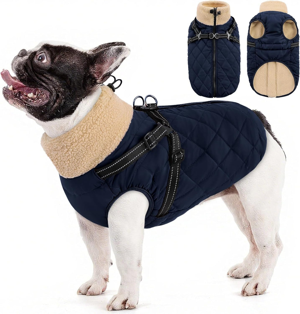Queenmore Dog Winter Jacket Dog Coats for Large Dogs with Harness Built in