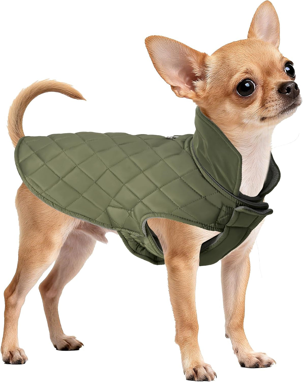 Mile High Life Dog Warm Coat, Small Dog Winter Jacket Windproof Water Resistant Cold Weather Coats Cozy Snow Jacket Vest for Puppies (Olive Green, Medium Chest 17.3")