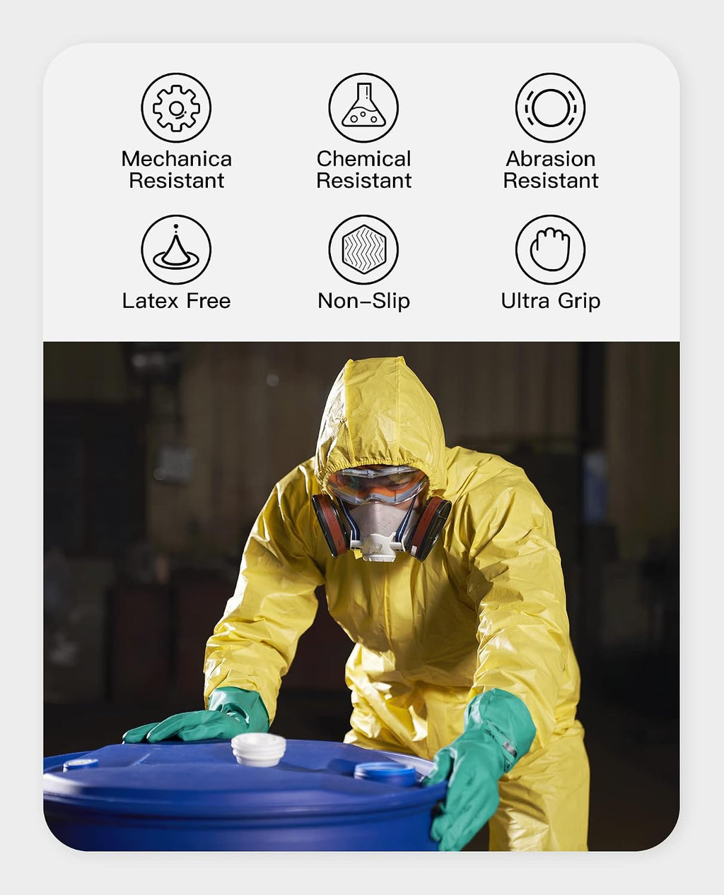 PACIFIC PPE 15 Mil Nitrile Chemical Resistant Gloves, Latex-Free, 2 Pairs