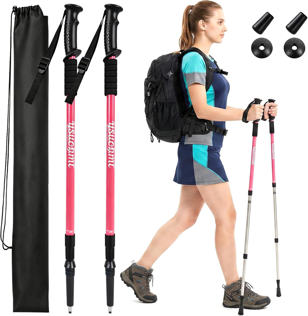 Hiking Trekking Poles, 2 Sticks with Anti-Shock and Quick Lock System， Ultralight, Telescopic, Collapsible，for Backpacking, Camping, Mountaineering, Trail Running, Snowshoeing, Men Women