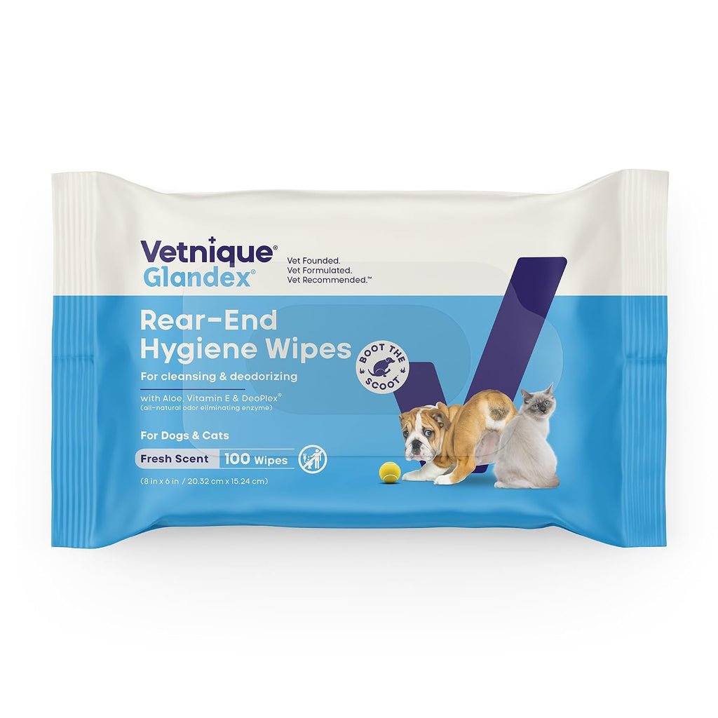Vetnique Glandex Rear End Wipes for Dogs & Cats, Anal Gland Hygiene