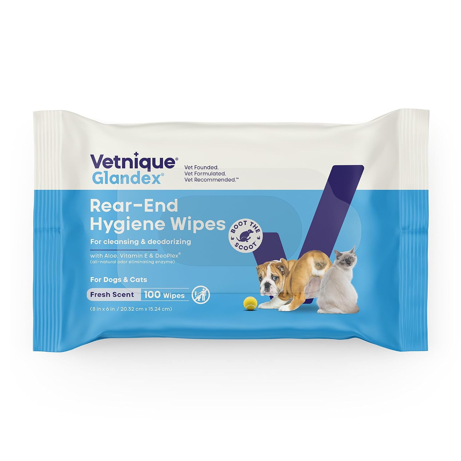 Vetnique Glandex Rear End Wipes for Dogs & Cats, Anal Gland Hygiene