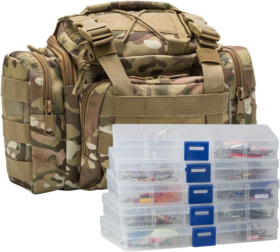 Dr.Fish Tackle Bag with 60 Fishing Lures Spinners Soft & Hard Baits