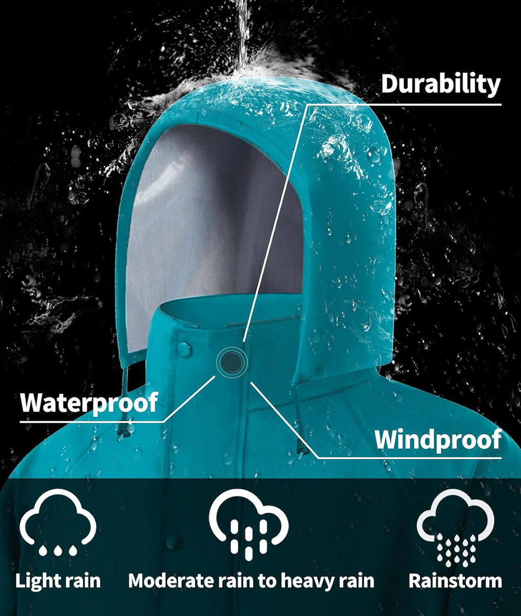 RainRider Rain Suits for Men Women Waterproof Reflective Rain Coat Bib Pants for Safety Heavy Duty Rain Gear Fishing