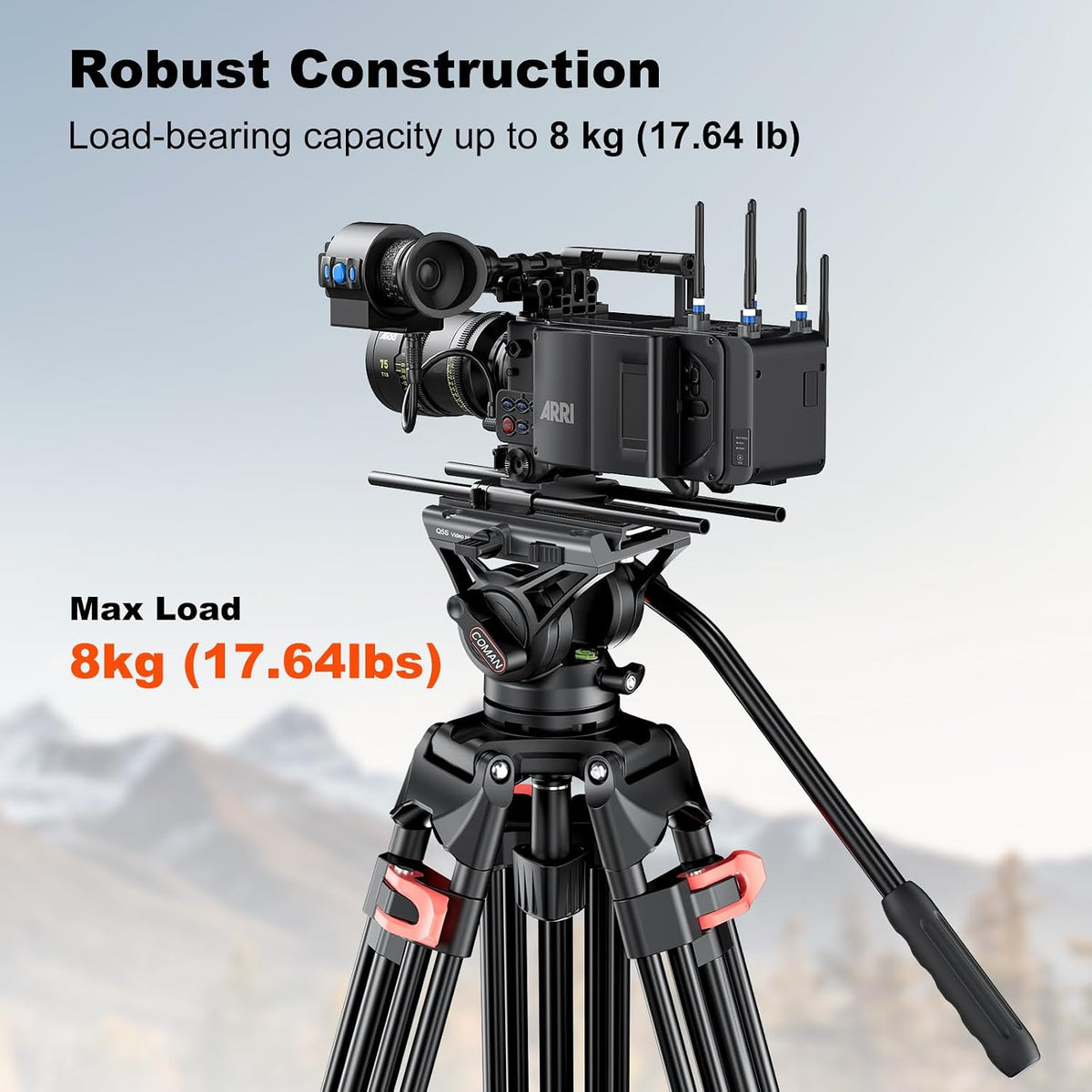 COMAN DF16LS Video Tripod, Heavy Duty Tripod & Fluid Head Max Load 17.6 lbs