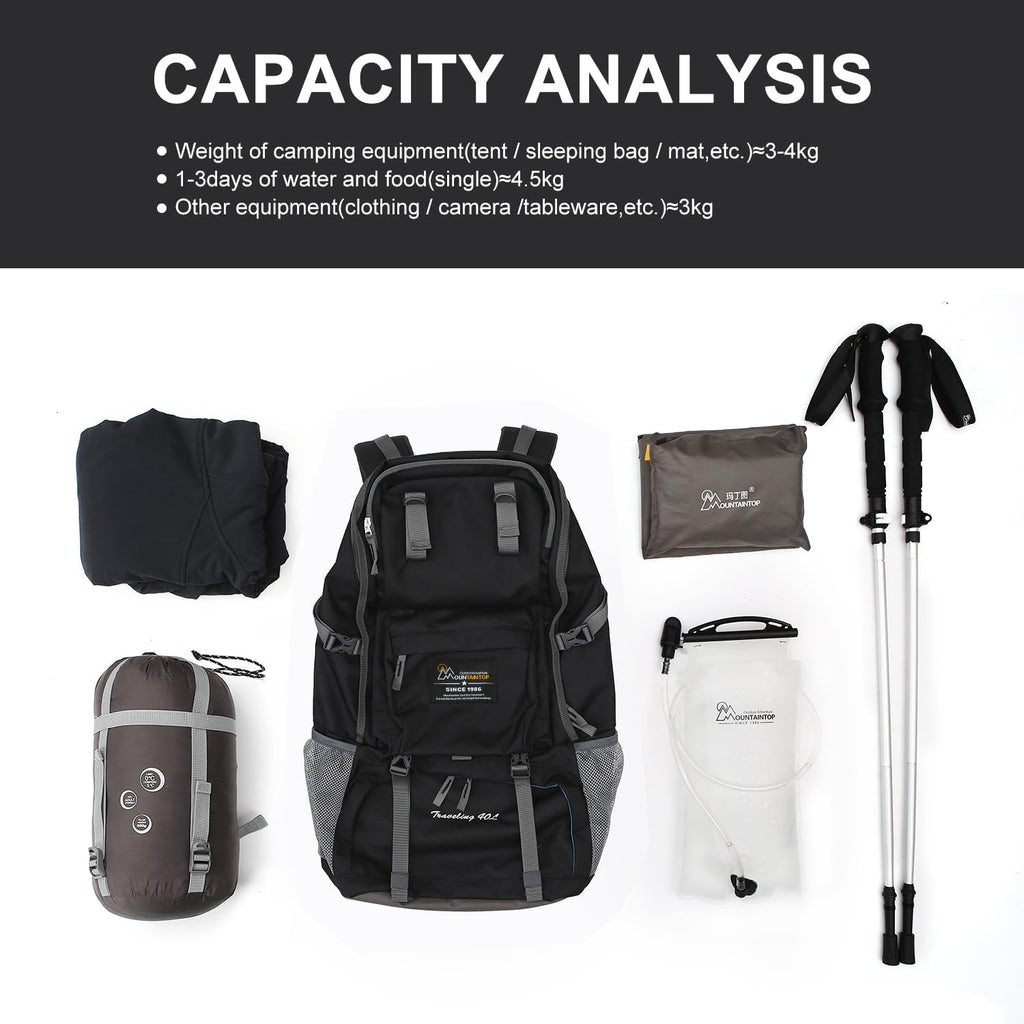 MOUNTAINTOP 40L Hiking Backpack Lightweight Travel Backpack for Men&Women Outdoor Camping Backpacking